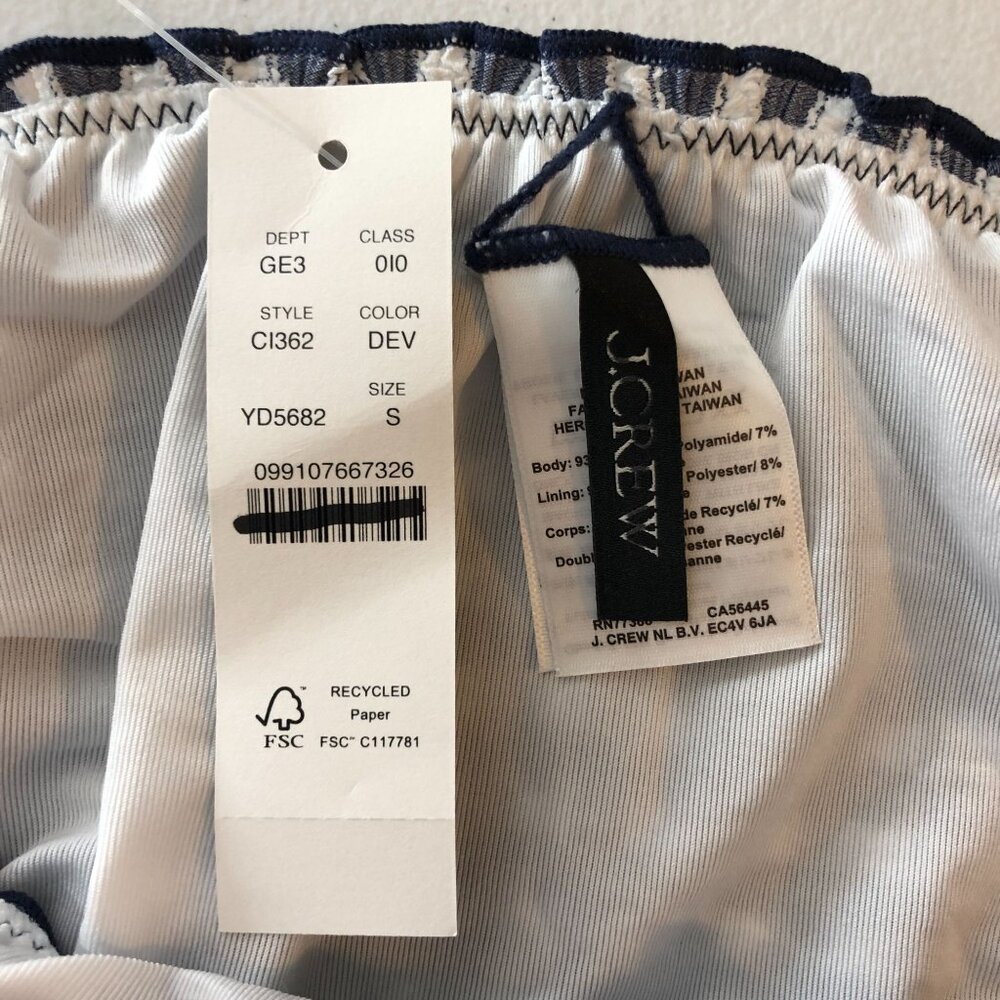 J Crew Ronnie Lettuce-Trim Bikini Bottom Gingham Navy Blue S - Picture 4 of 6